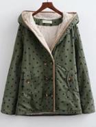 Romwe Army Green Polka Dot Hooded Coat With Faux Shearling Linging
