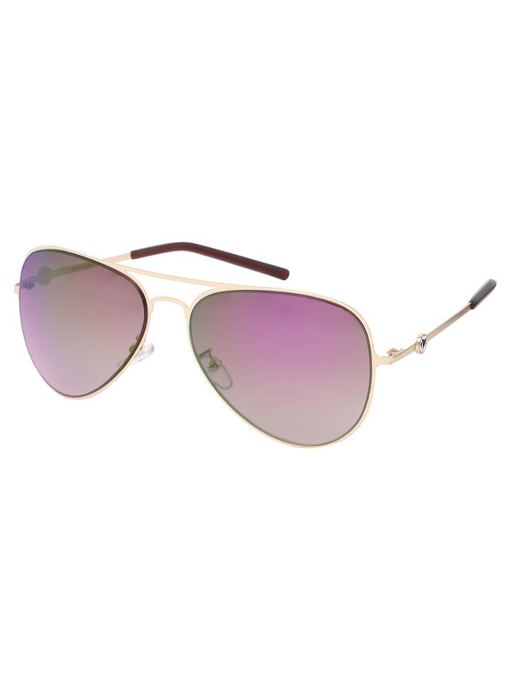 Romwe Gold Metal Frame Double Bridge Iridescent Lens Aviator Sunglasses