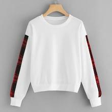 Romwe Plaid Sleeve Drop Shoulder Pullover