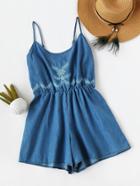 Romwe Embroidered Chambray Cami Romper