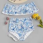 Romwe Random Paisley Flounce Bandeau With High Waist Bikini