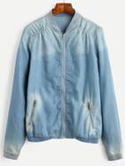 Romwe Blue Bleach Wash Distressed Denim Jacket