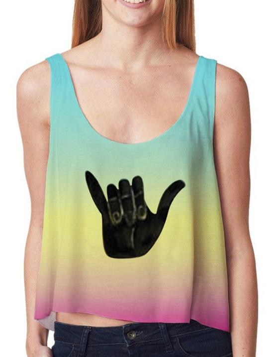 Romwe High Low Hand Print Tank Top
