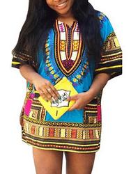 Romwe Tribal Print Blue Tunic Dress