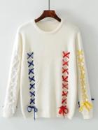 Romwe Criss Cross Design Ribbed Trim Sweater