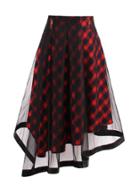 Romwe Check Plaid Contrast Mesh Skirt