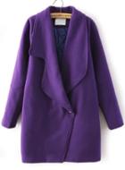 Romwe Lapel Loose Woolen Purple Coat