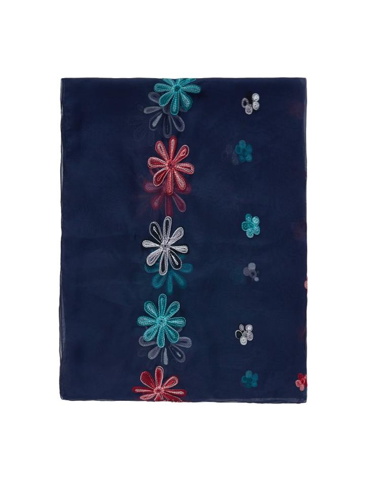 Romwe Embroidered Flower Mesh Scarf