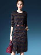 Romwe Multicolor Round Neck Long Sleeve Drawstring Pockets Print Dress