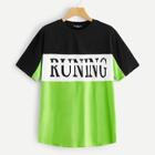Romwe Color Block Letter Print Curved Hem Top