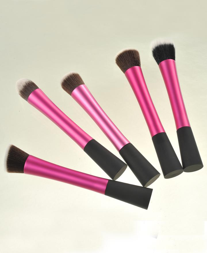 Romwe 5pcs Rose Red Professional Makeup Brush Set New Synthetic Kabuki Kit Cosmetic
