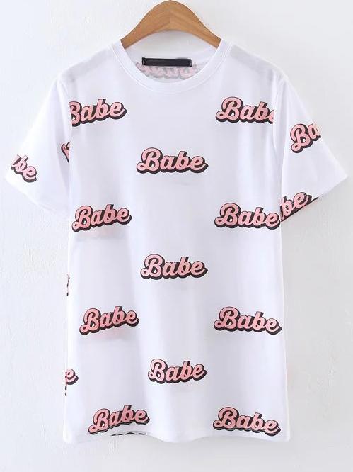 Romwe White Letter Print Casual Tee