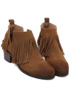 Romwe Dark Brown Brush Pointed Toe Tassel Boots