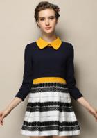 Romwe Colour-block Striped Flare Dress