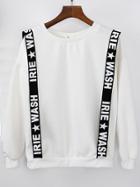 Romwe Long Sleeve Thicken White Sweatshirt With Letter Print Strap
