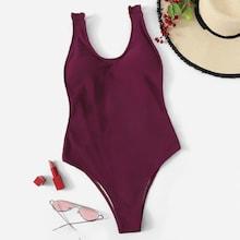 Romwe Frill Strap Open Back One Piece Swimsuit