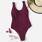 Romwe Frill Strap Open Back One Piece Swimsuit