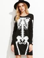 Romwe Black Skeleton Print T-shirt Dress