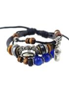 Romwe Fashionable Pu Leather Multilayers Adjustable Beads Bracelet For Women
