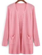 Romwe Long Sleeve Buttons Pockets Pink Coat