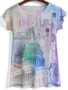 Romwe Castle Print Round Neck T-shirt