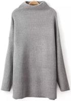 Romwe Loose Grey Ribbed Sweater With Raglan Sleeve