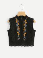 Romwe Lace Patchwork Embroidered Crop Top
