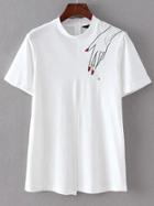 Romwe Fingers Print Back Zipper White T-shirt