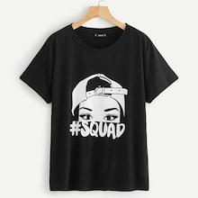 Romwe Plus Figure & Letter Print Tee