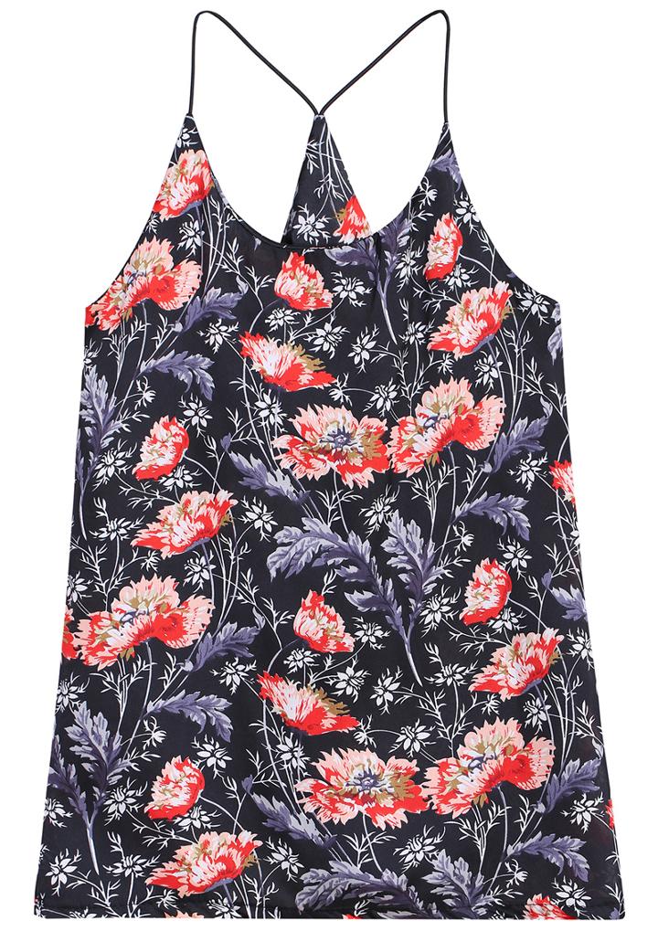 Romwe Spaghetti Strap Floral Print Black Cami Top