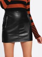 Romwe O-ring Zip Detail Faux Leather Skirt