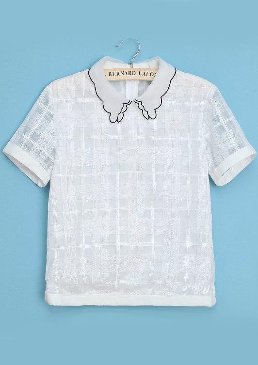 Romwe Lapel Embroidered Plaid Top