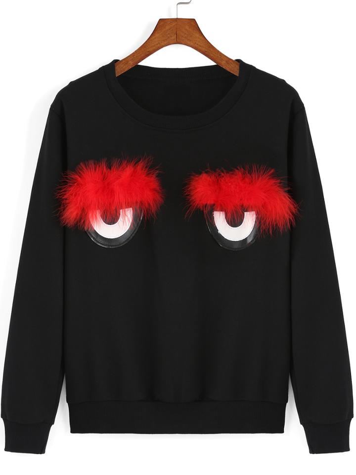 Romwe Eyes Pattern Black Sweatshirt
