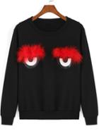 Romwe Eyes Pattern Black Sweatshirt