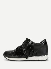 Romwe Flower Applique Beaded Detail Sneakers