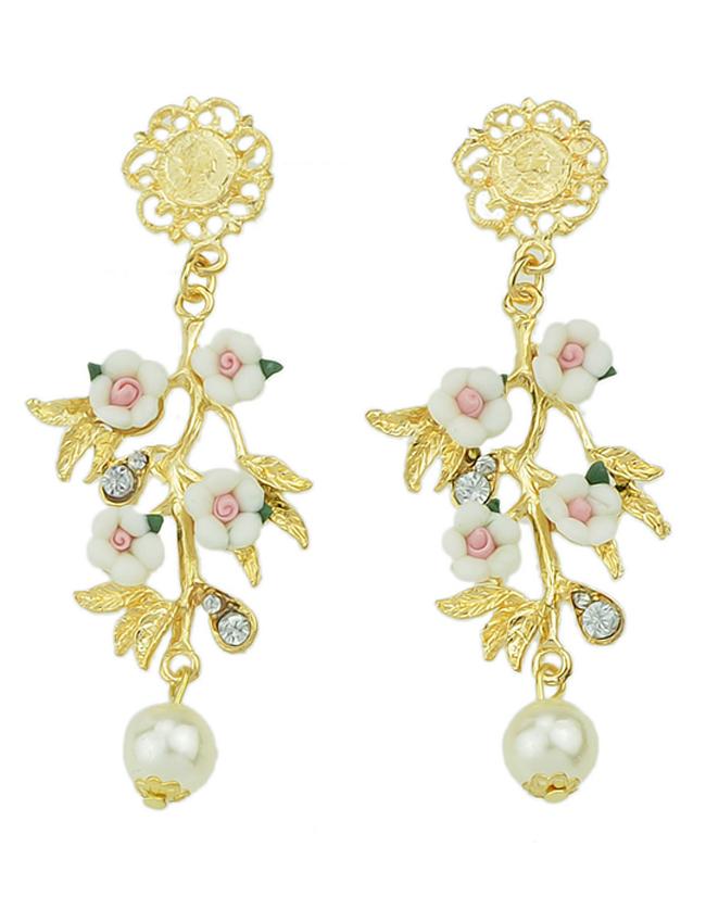 Romwe 2015 New Model Colorful Hanging Flower And Leaf Shaped Drop Earrings