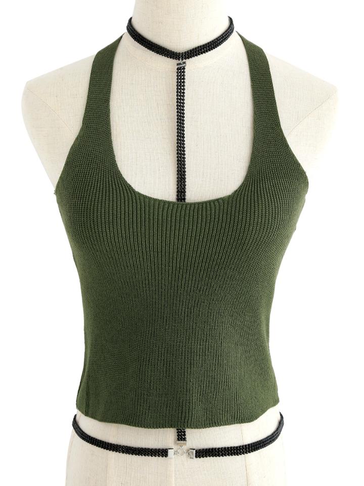 Romwe Rhinestone Chain Choker Body Harness