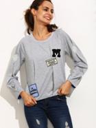 Romwe Grey Patchwork Round Neck Long Sleeve Sweatshirt