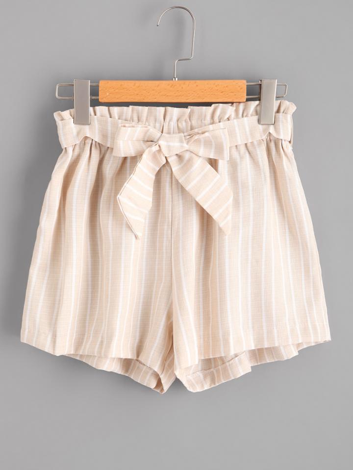 Romwe Vertical Stripe Self Tie Front Shorts