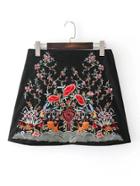 Romwe Flower Embroidery Mini Skirt