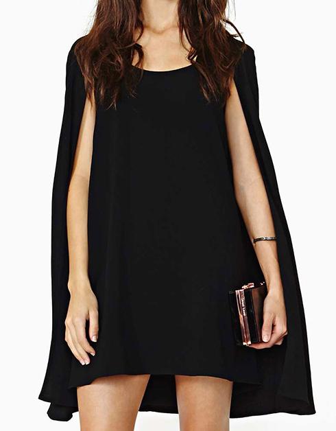 Romwe Black Semiformal Round Neck Chiffon Cape Dress