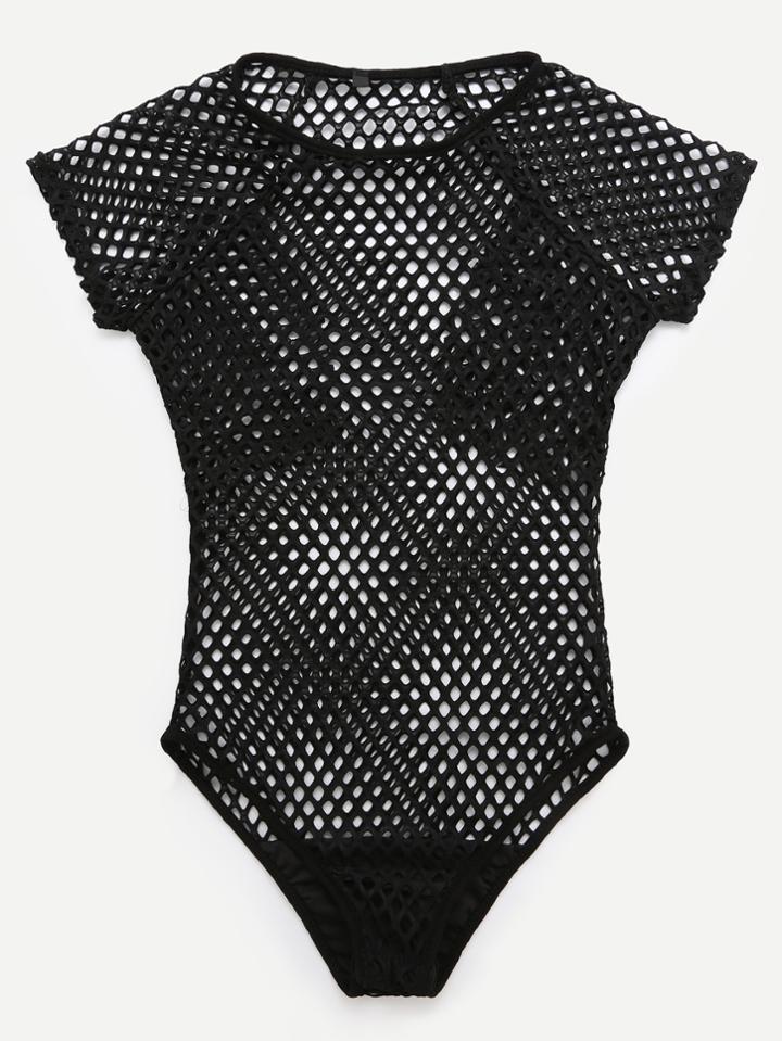 Romwe Black Caged One Piece Swimwear