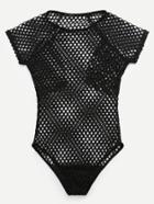 Romwe Black Caged One Piece Swimwear