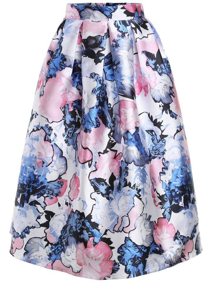 Romwe Florals Skirt With Zipper