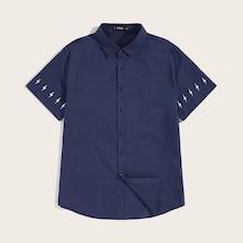 Romwe Guys Lightning Print Cuff Buttoned Shirt