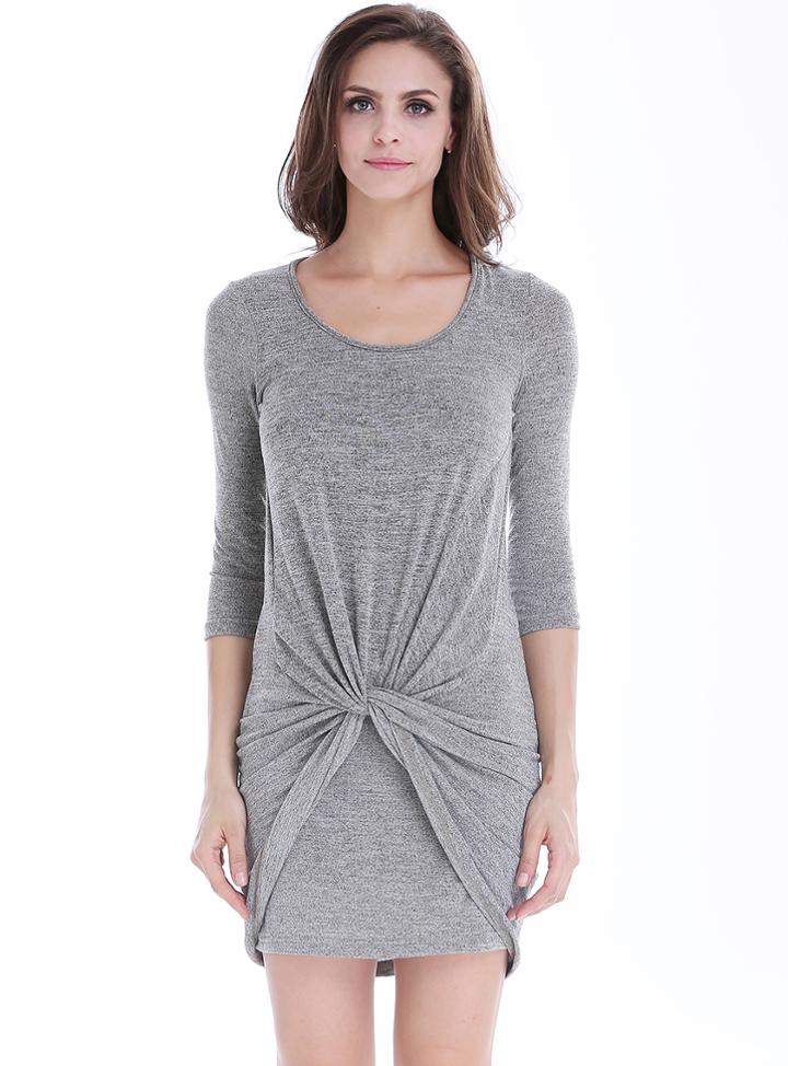 Romwe Knot Bodycon Grey Dress