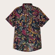 Romwe Guys Paisley Button Through Shirt