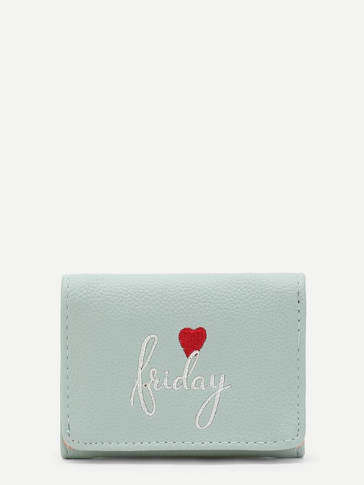 Romwe Heart Embroidered Pu Purse