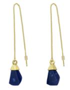 Romwe Blue Tassel Chain Long Earrings
