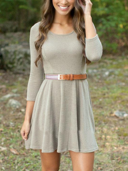 Romwe Long Sleeve A-line Grey Dress